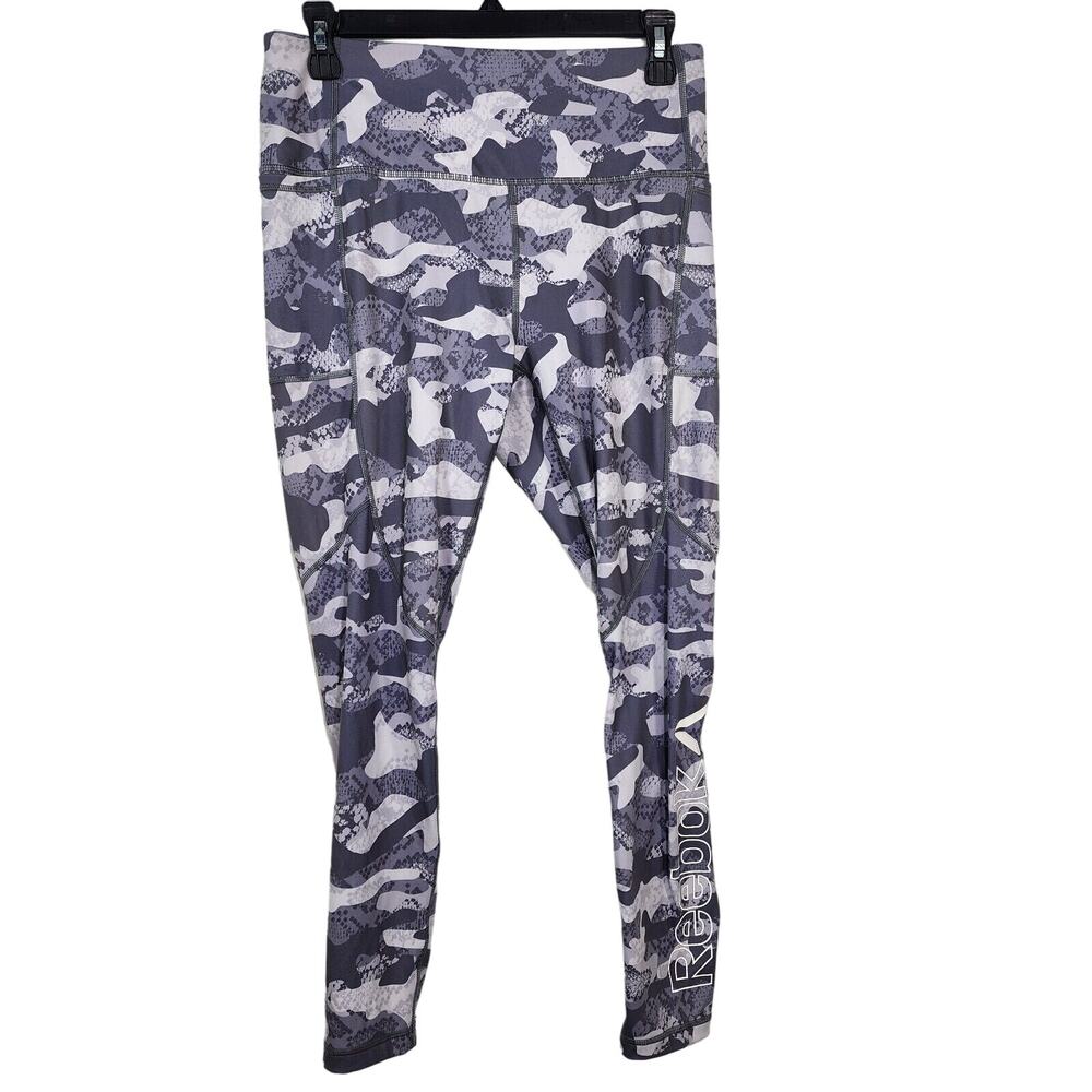 Reebok Signature Womens Leggings Medium 7/8 High Rise Workout Yoga Pockets Gray